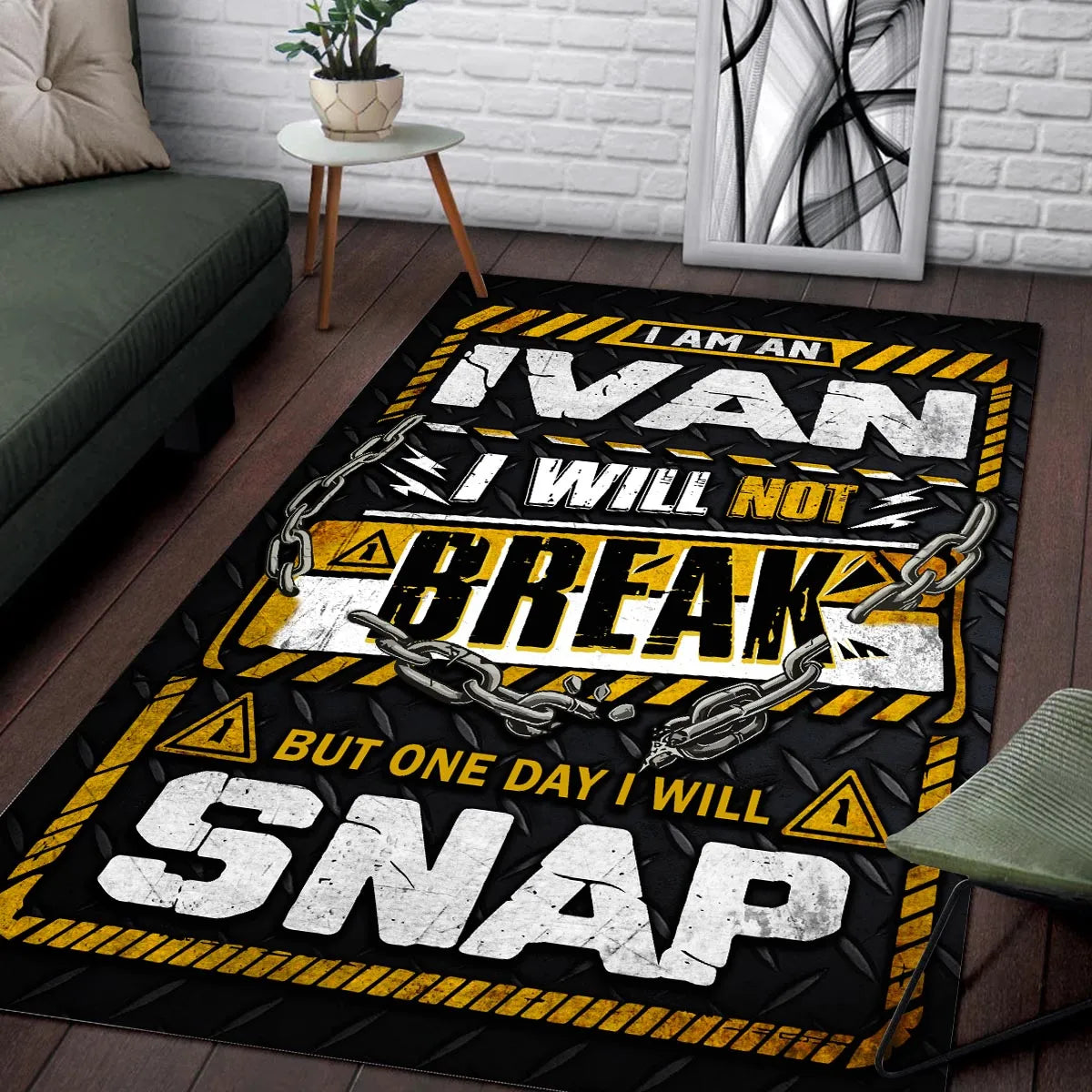 IVAN Motivational Rug – Black & Yellow Quote Carpet for Living Room 13K1-AR1