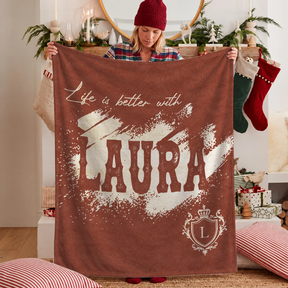 Life Is Better With Your Name Terracotta Cream Fleece Blanket LAURA 13K1 BK30