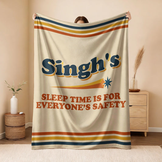 Your Name's Sleep Time Funny Retro Fleece Blanket SINGH 13K1 BK67