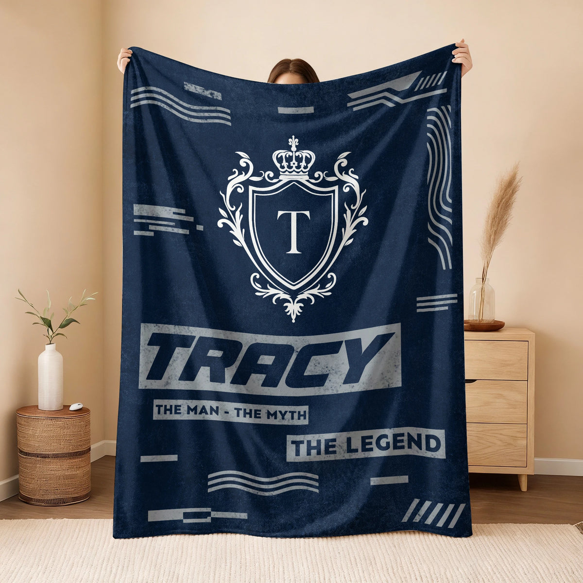 The Man The Myth The Legend Blue & Gray Fleece Blanket  TRACY 13K1 BK08