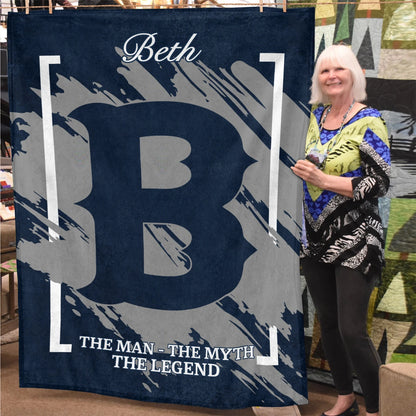 The Man The Myth The Legend Navy Baseball Fleece Blanket BETH 13K1 BK17