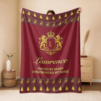 Hated By Many Confronted By None Burgundy Gold Christmas Fleece Blanket LAWRENCE 13K1 BK33