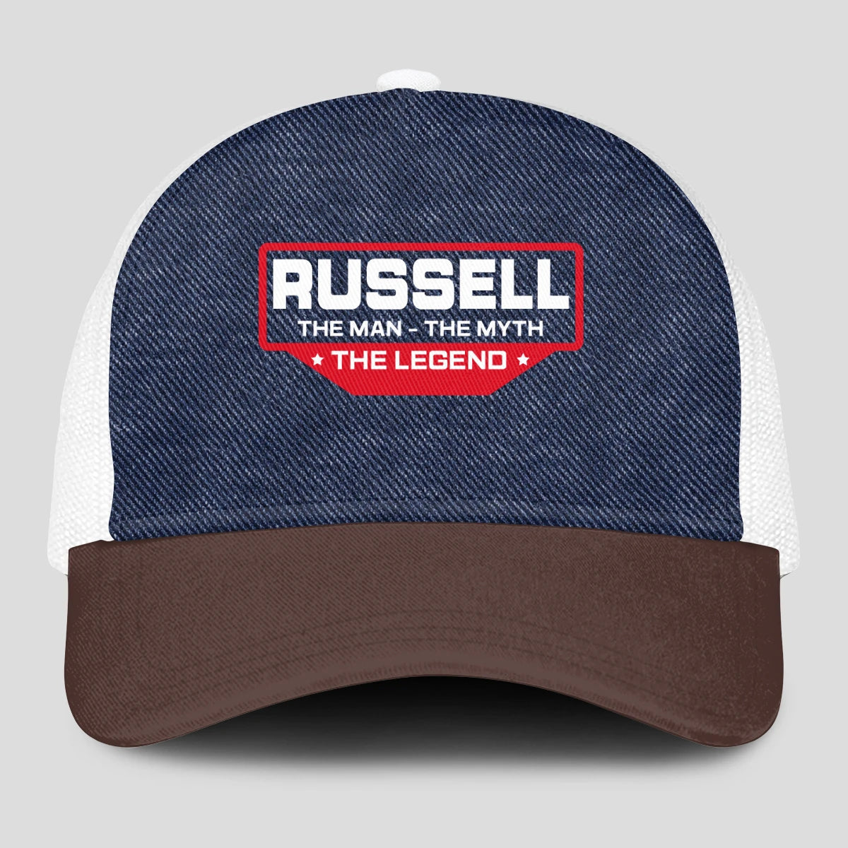 The Man The Myth The Legend Navy Brown And White Mesh Cap RUSSELL 13K1 C200PF