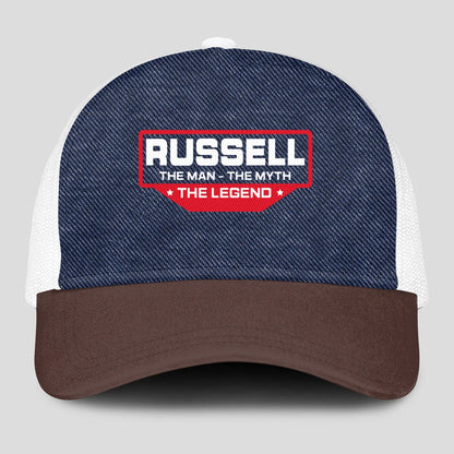 The Man The Myth The Legend Navy Brown And White Mesh Cap RUSSELL 13K1 C200PF