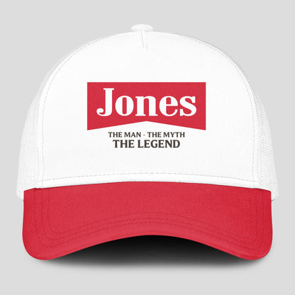 The Man The Myth The Legend Red And White Mesh Cap JONES 13K1 C197PF