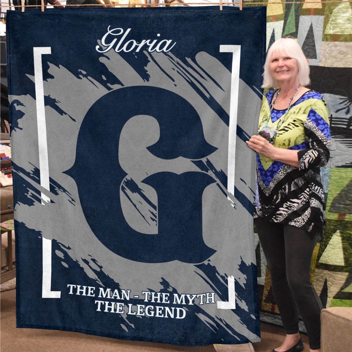 The Man The Myth The Legend Navy Baseball Fleece Blanket GLORIA 13K1 BK17