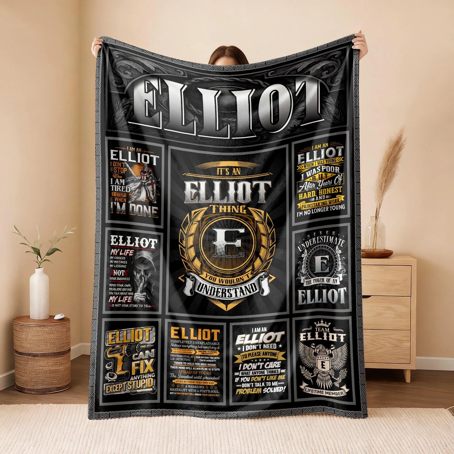 ELLIOT Personalized Blanket | Custom Name Cozy Throw Gift 13K5-BK2