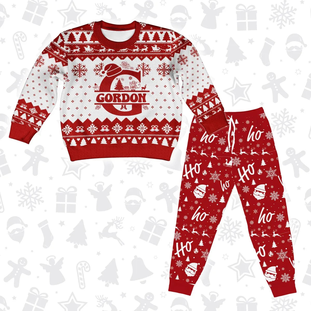 GORDON Personalized Christmas Pajama Set - Holiday Gift Outfit 13K1-CR2