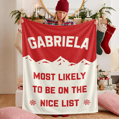 Most Likely on the Nice List Red Vintage Christmas Fleece Blanket GABRIELA 13K1 BK63