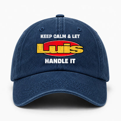 Keep Calm & Let Your Name Handle It Yellow And Red Logo Washed Cap LUIS 13K1 C172PF