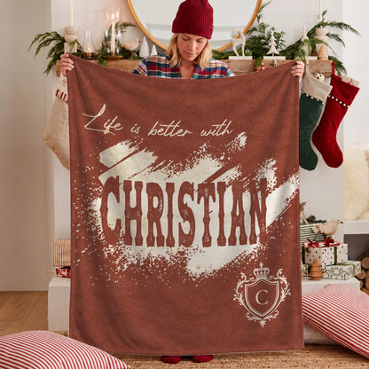 Life Is Better With Your Name Terracotta Cream Fleece Blanket CHRISTIAN 13K1 BK30