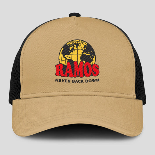 Never Back Down World Logo Khaki Mesh Cap RAMOS 13K1 C212PF