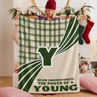 Never Underestimate Your Name Green & Cream Plaid Fleece Blanket YOUNG 13K1 BK50