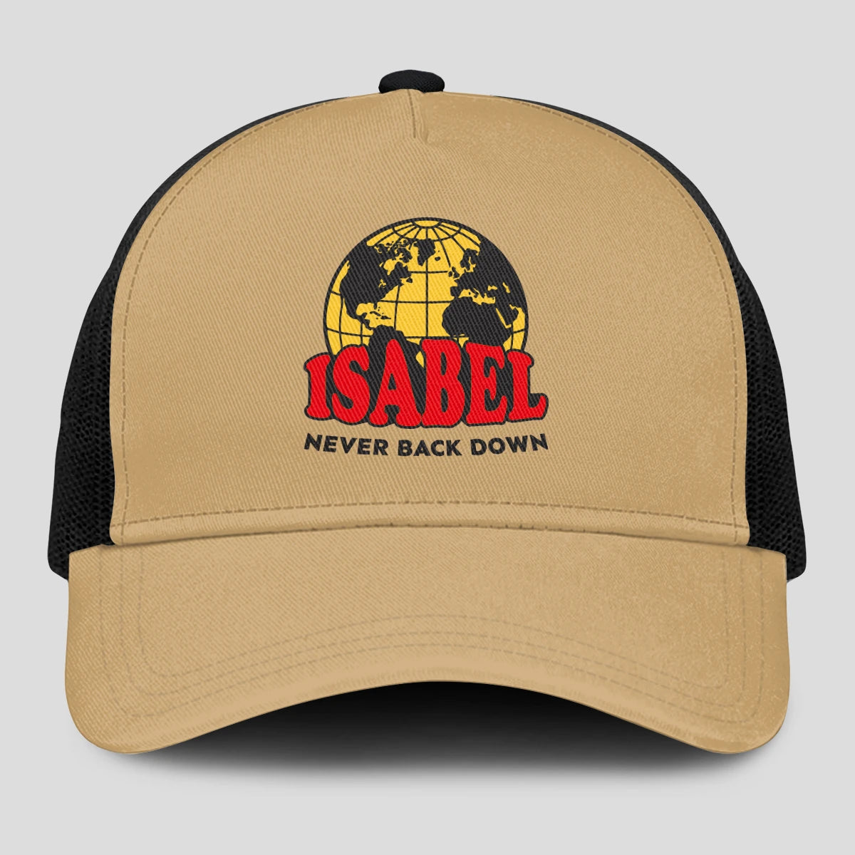 Never Back Down World Logo Khaki Mesh Cap ISABEL 13K1 C212PF