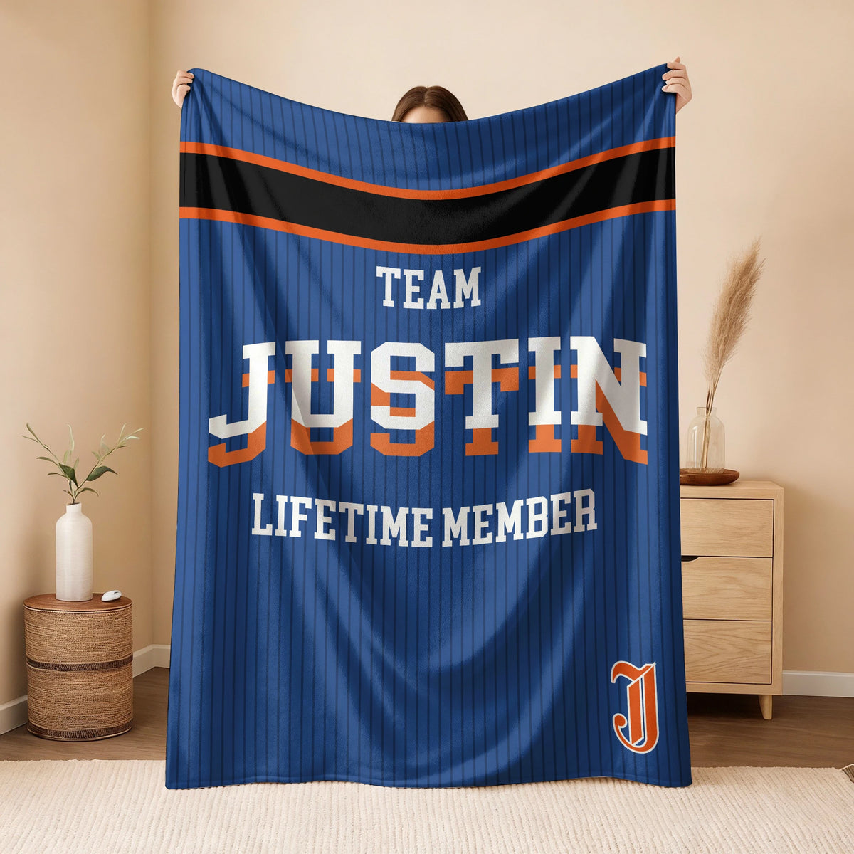 Team Your Name Lifetime Member Basketball Fleece Blanket JUSTIN 13K1 BK47
