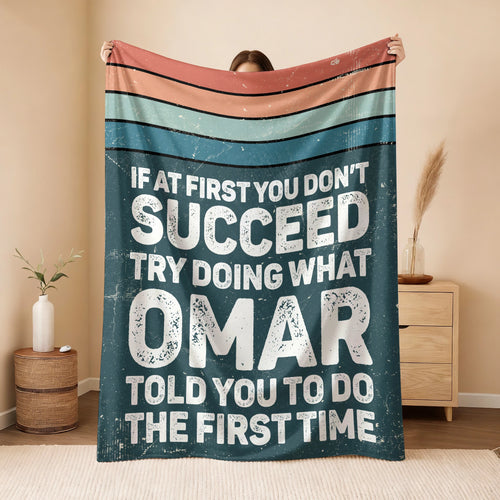 If At First You Don’t Succeed Retro Green Fleece Blanket OMAR 13K1 BK29