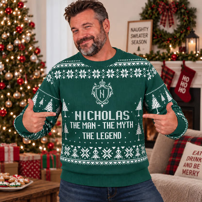 The Man The Myth The Legend Sage Green Ugly Sweater NICHOLAS 13K1 UG10