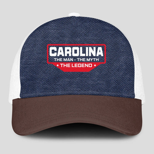 The Man The Myth The Legend Navy Brown And White Mesh Cap CAROLINA 13K1 C200PF