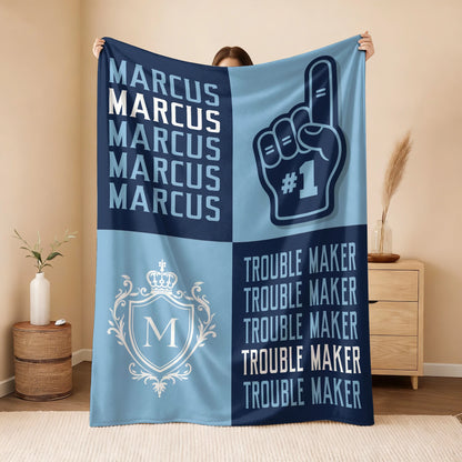 Trouble Maker Funny Blue Fleece Blanket MARCUS 13K1 BK21