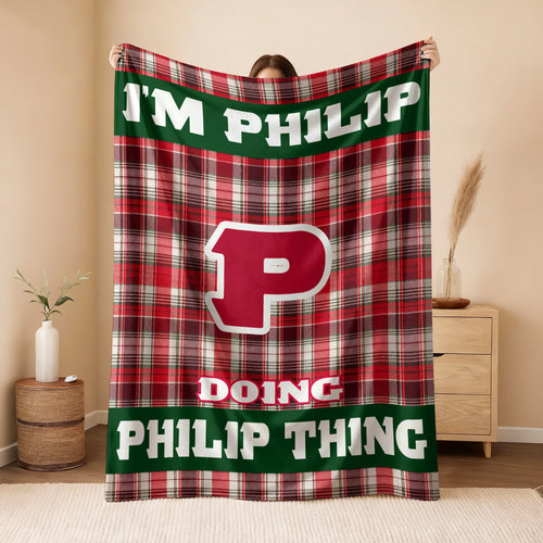 I'm Name Doing Name Things Red Plaid Fleece Blanket PHILIP 13K1 BK49