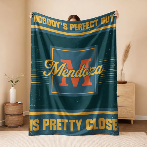 Nobody's Perfect But Your Name Is Close Vintage Blue & Brown Fleece Blanket MENDOZA 13K1 BK54