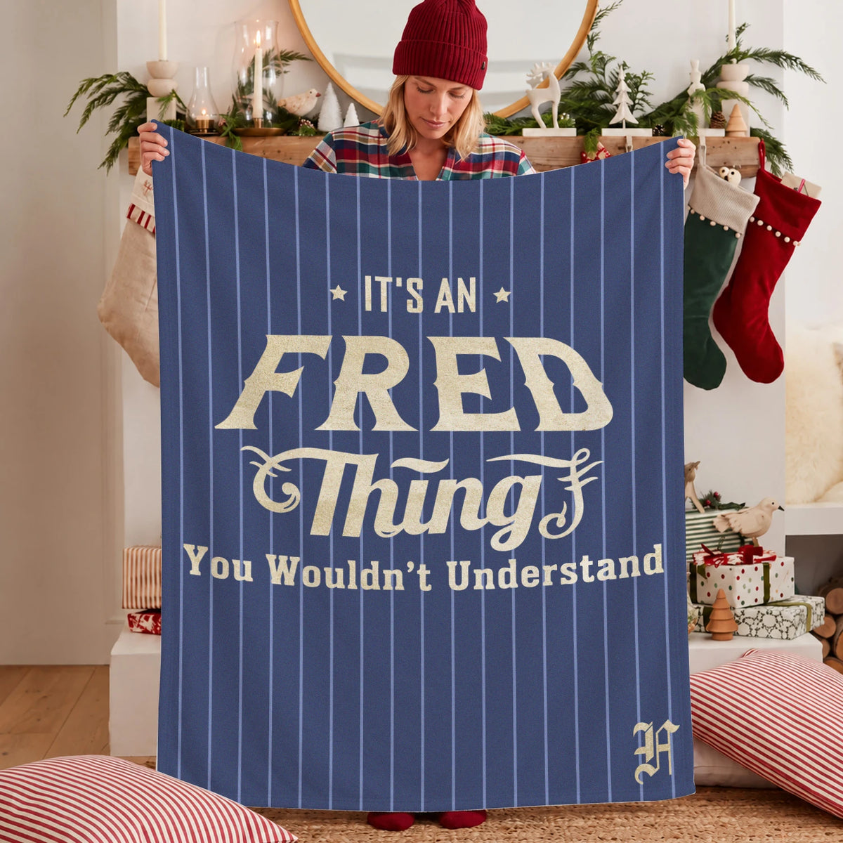 Your Name Thing Striped Blue Fleece Blanket FRED 13K1 BK23