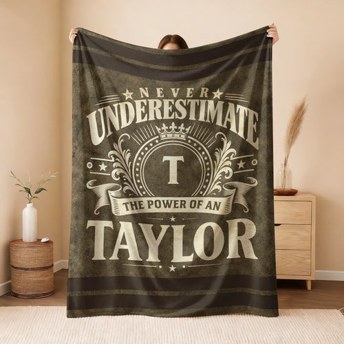 Never Underestimate The Power Of A Name Olive Green Army Fleece Blanket TAYLOR 13K1 BK46