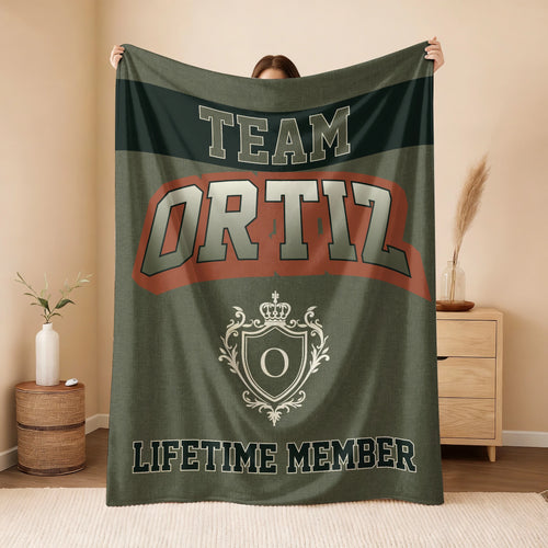 Team Your Name Lifetime Member Sage Green Fleece Blanket ORTIZ 13K1 BK22