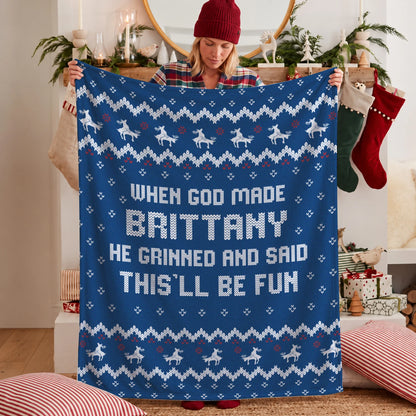 When God Made Your Name Navy Fleece Blanket BRITTANY 13K1 BK32