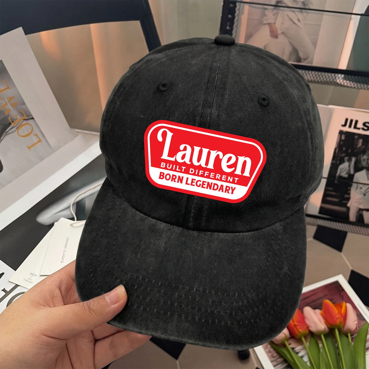 Built Different Born Legendary Red Logo Washed Cap LAUREN 13K1 C63PF