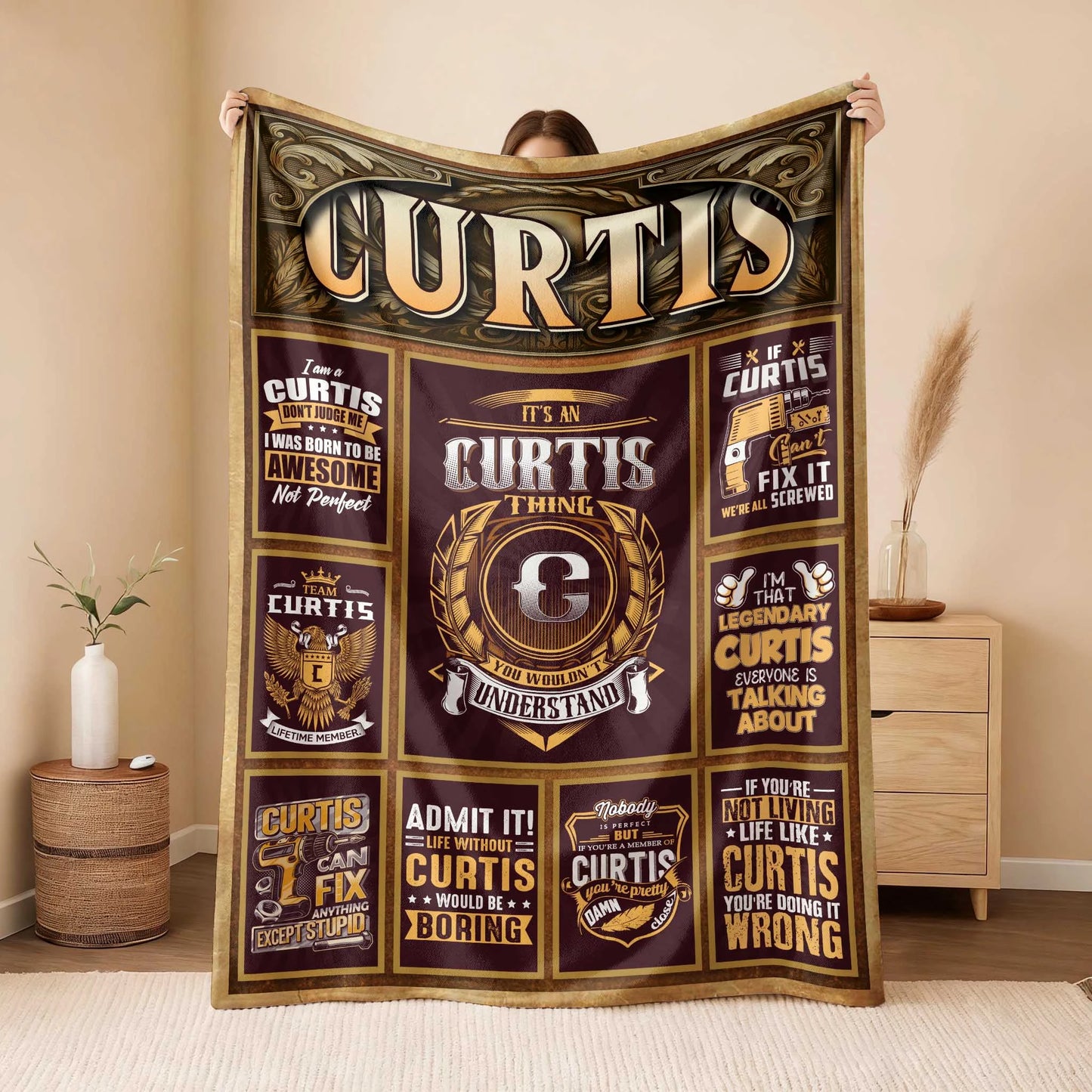 CURTIS Personalized Blanket | Custom Name Cozy Throw Gift 13K1-BK4