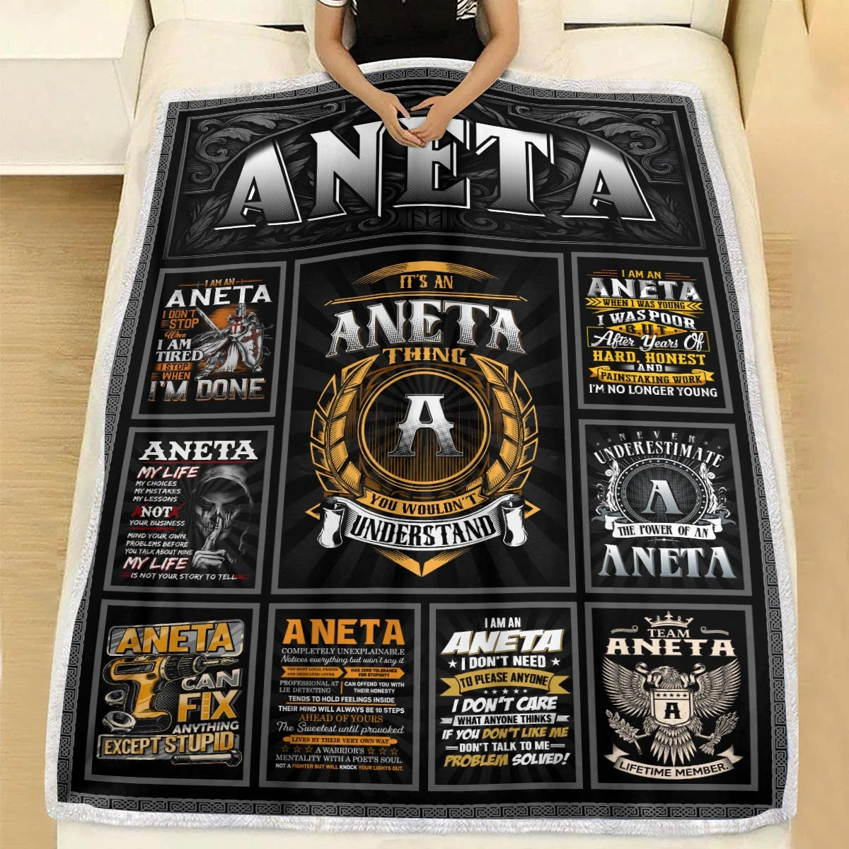 ANETA Personalized Blanket | Custom Name Cozy Throw Gift 13K5-BK2