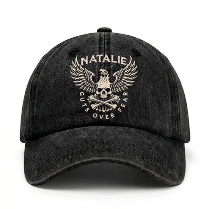 Your Name Guts Over Fear With Eagle And Skull Washed Cap NATALIE 13K1 C75PF