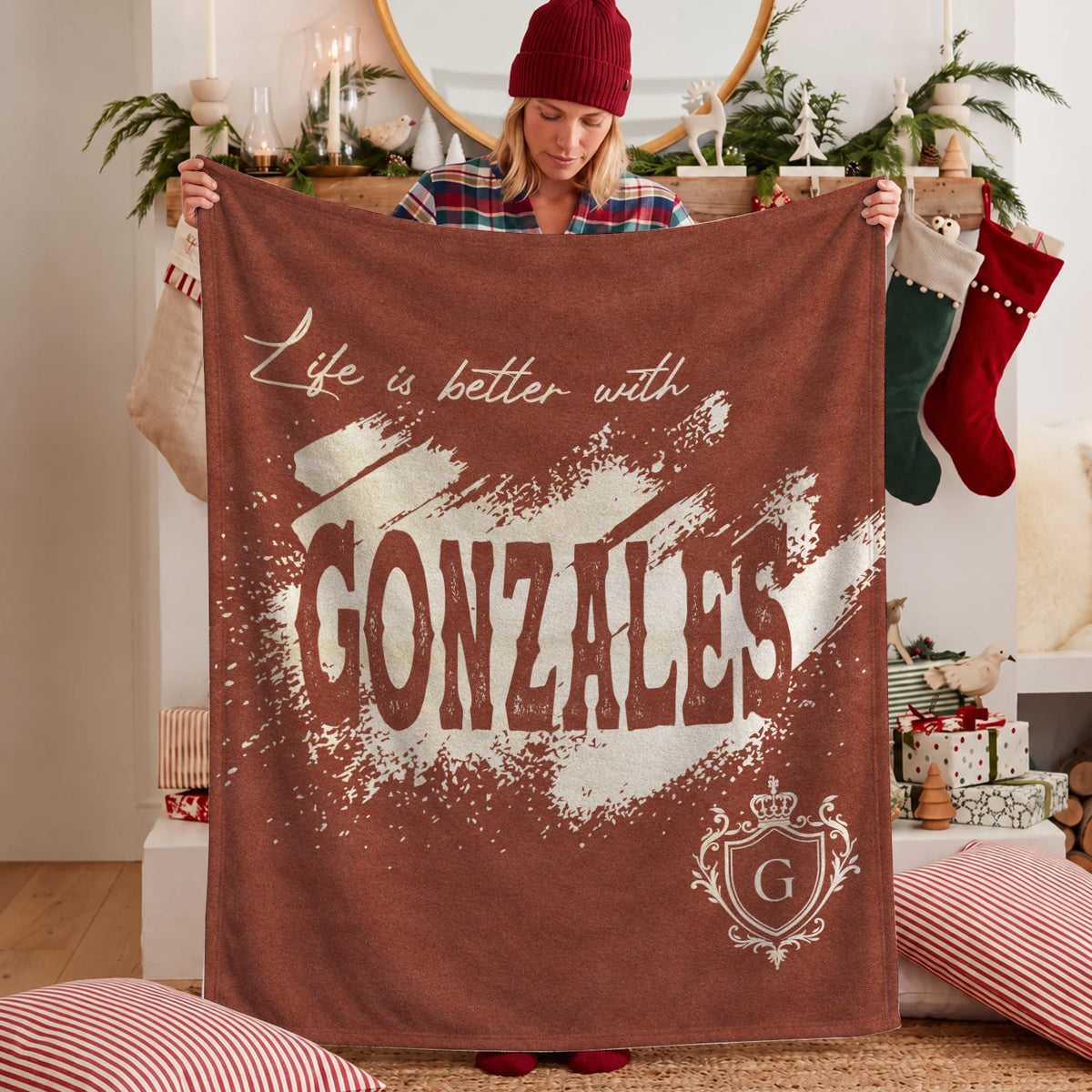 Life Is Better With Your Name Terracotta Cream Fleece Blanket GONZALES 13K1 BK30