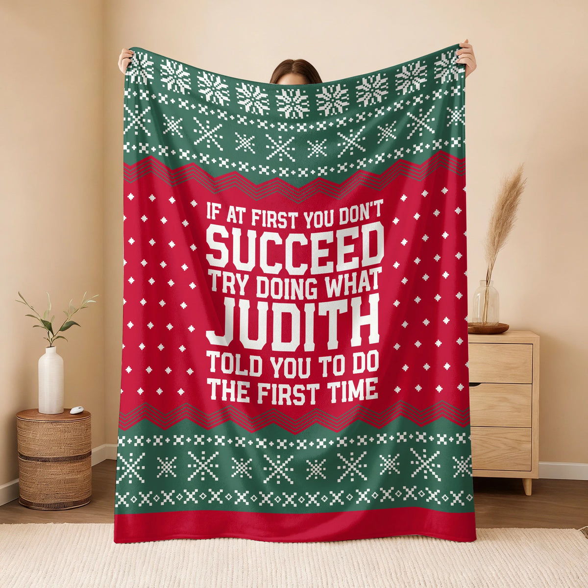 If At First You Don’t Succeed Red Green Christmas Fleece Blanket JUDITH 13K1 BK28