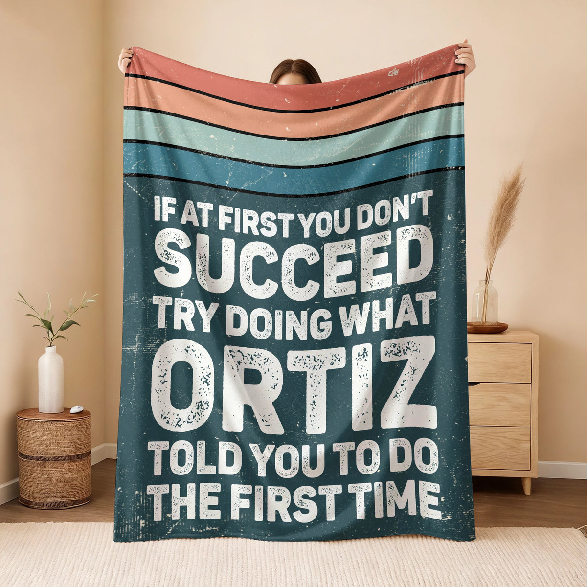 If At First You Don’t Succeed Retro Green Fleece Blanket ORTIZ 13K1 BK29