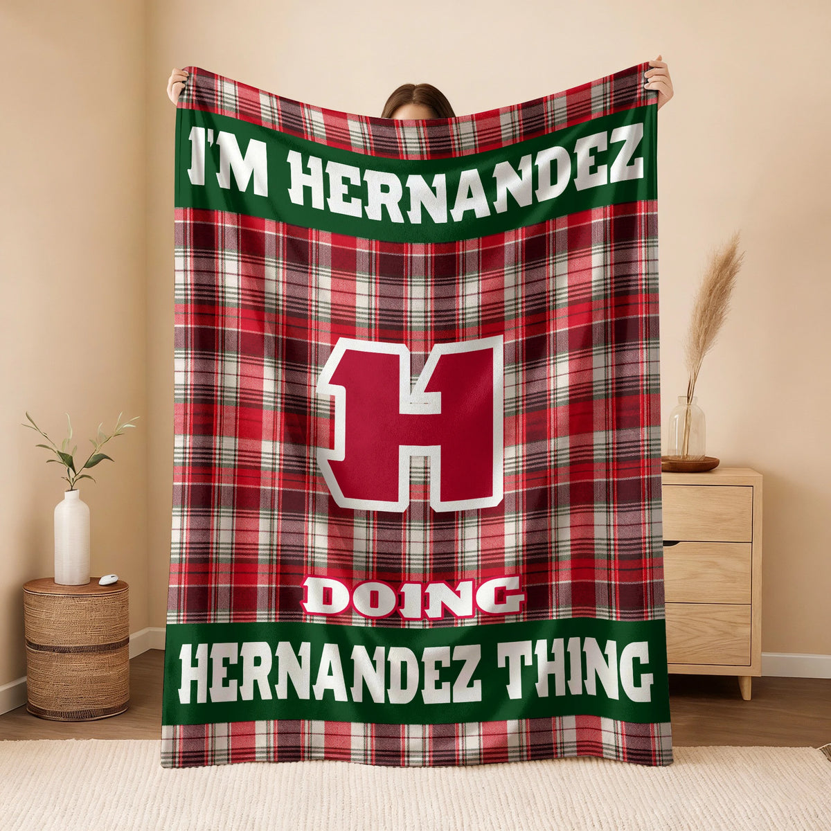 I'm Name Doing Name Things Red Plaid Fleece Blanket HERNANDEZ 13K1 BK49