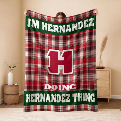 I'm Name Doing Name Things Red Plaid Fleece Blanket HERNANDEZ 13K1 BK49