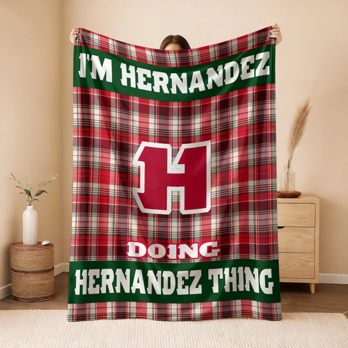 I'm Name Doing Name Things Red Plaid Fleece Blanket HERNANDEZ 13K1 BK49