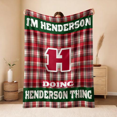 I'm Name Doing Name Things Red Plaid Fleece Blanket HENDERSON 13K1 BK49