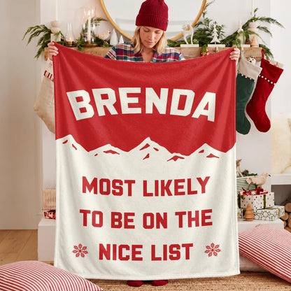 Most Likely on the Nice List Red Vintage Christmas Fleece Blanket BRENDA 13K1 BK63
