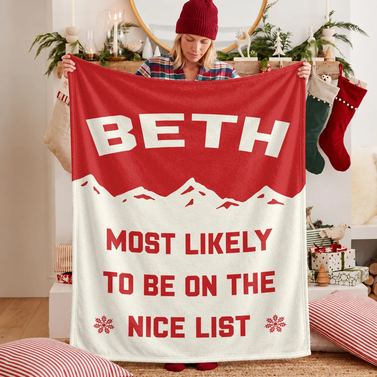 Most Likely on the Nice List Red Vintage Christmas Fleece Blanket BETH 13K1 BK63