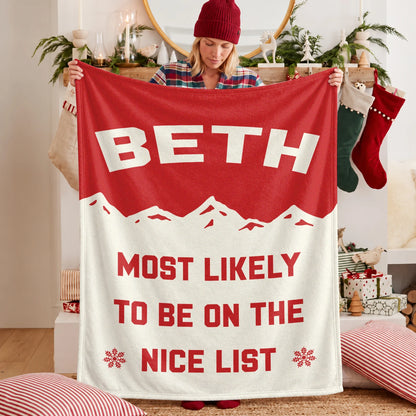 Most Likely on the Nice List Red Vintage Christmas Fleece Blanket BETH 13K1 BK63