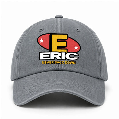 Never Back Down With Your Name And Initial Letter Washed Cap ERIC 13K1 C82PF