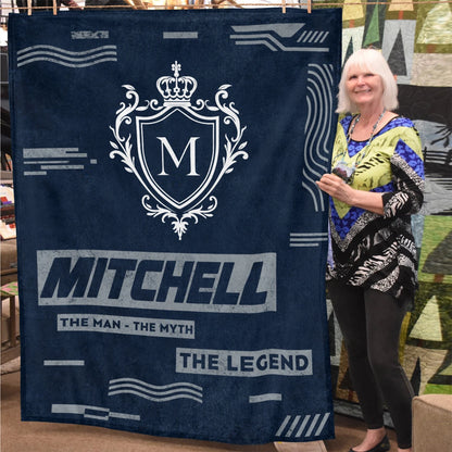 The Man The Myth The Legend Blue & Gray Fleece Blanket  MITCHELL 13K1 BK08