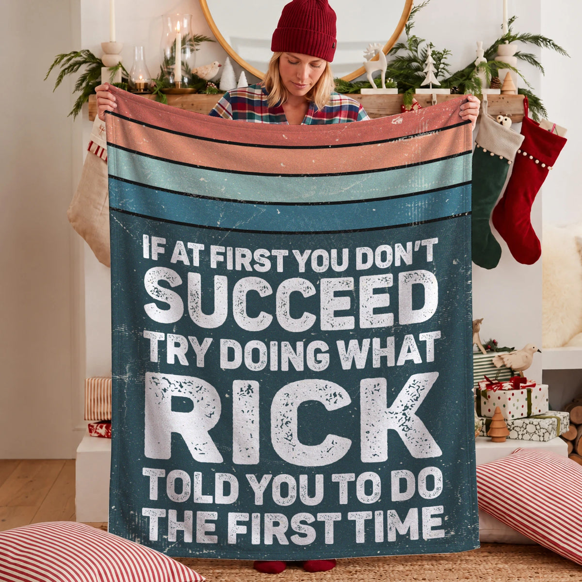 If At First You Don’t Succeed Retro Green Fleece Blanket RICK 13K1 BK29