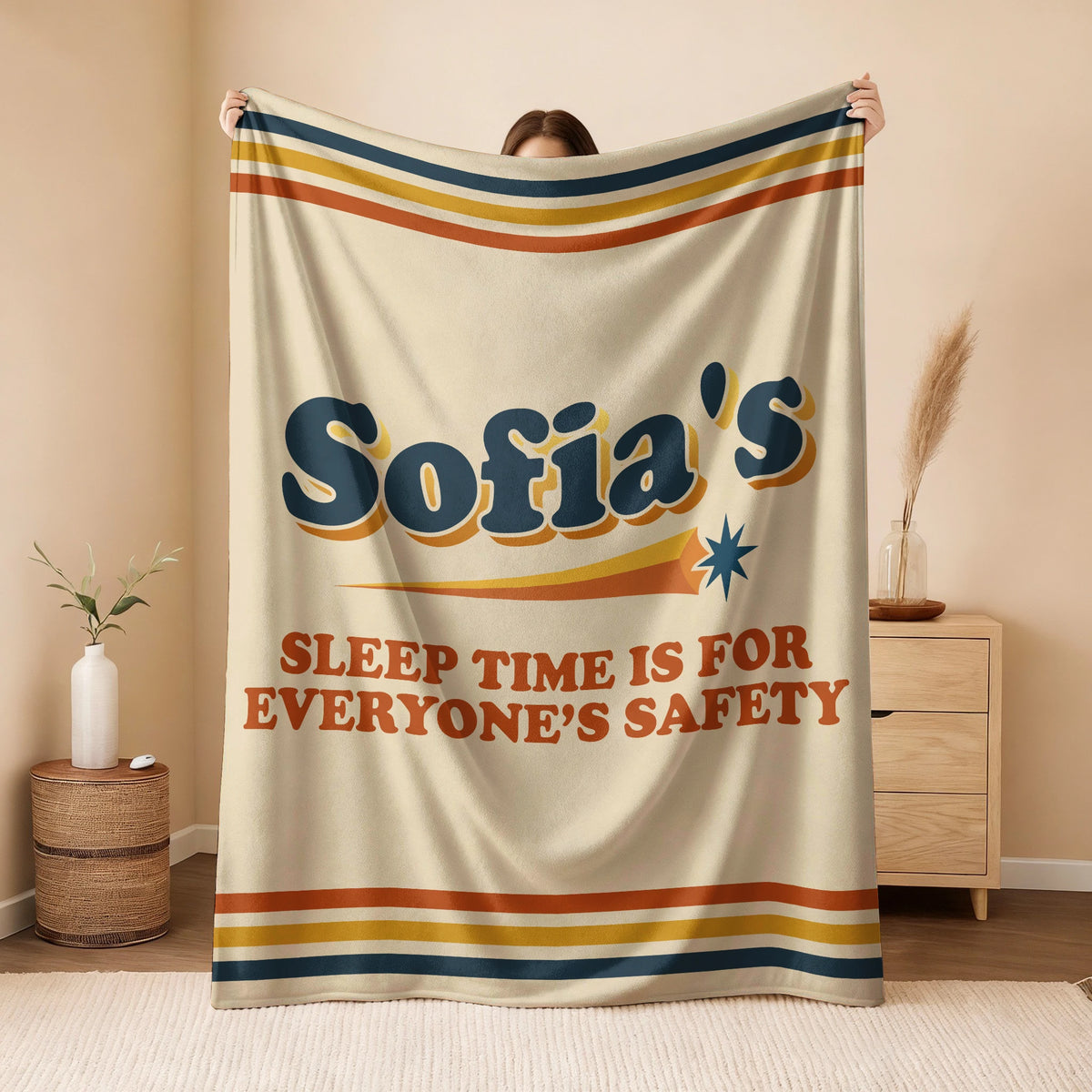 Your Name's Sleep Time Funny Retro Fleece Blanket SOFIA 13K1 BK67
