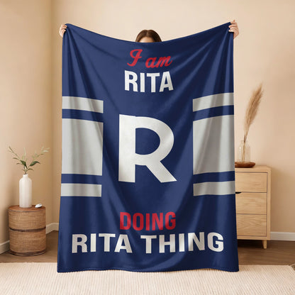 I'm Name Doing Name Things Navy Fleece Blanket RITA 13K1 BK51