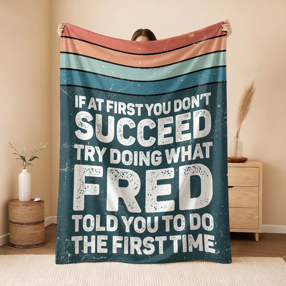 If At First You Don’t Succeed Retro Green Fleece Blanket FRED 13K1 BK29
