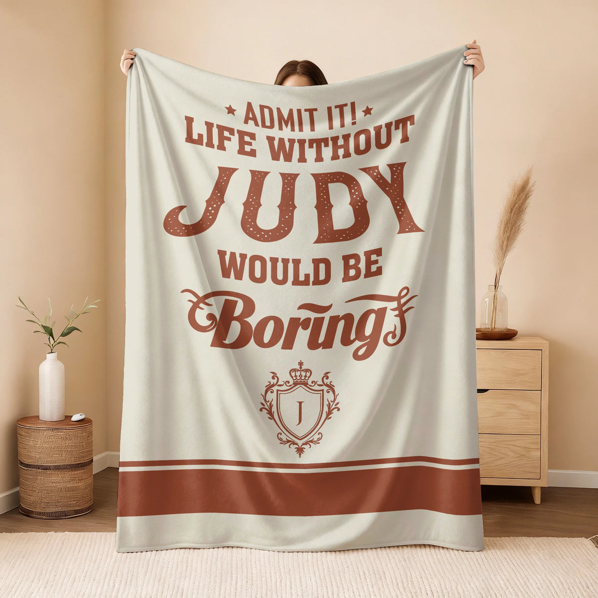 Life Without Your Name Would Be Boring Cream Terracotta Blanket JUDY 13K1 BK24